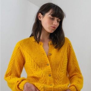 Yellow Cable Knit Designer Just Female Women's Cardigan Sz Small
